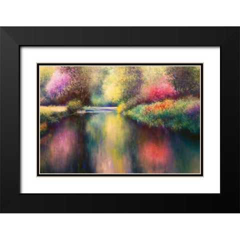 Spring Meadow with Creek Black Modern Wood Framed Art Print with Double Matting by Rossi, Giorgio
