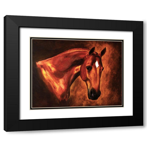 Chestnut Stallion Black Modern Wood Framed Art Print with Double Matting by Anonymous