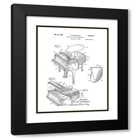 Piano Diagram Black Modern Wood Framed Art Print with Double Matting by Anonymous