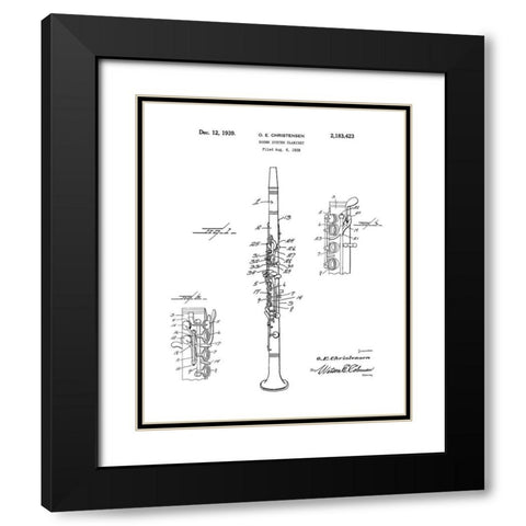 Clarinet Diagram Black Modern Wood Framed Art Print with Double Matting by Anonymous
