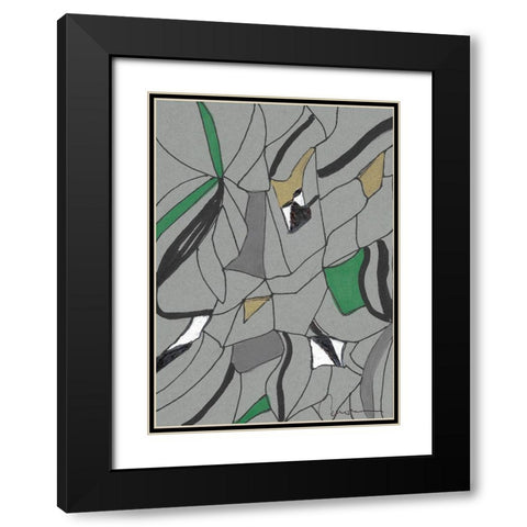 Abstract Grey and Green Black Modern Wood Framed Art Print with Double Matting by Carroccio, Lisa