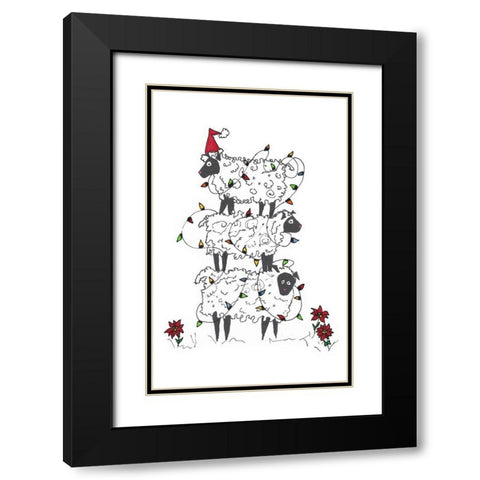 Stacked Sheep at Christmas Black Modern Wood Framed Art Print with Double Matting by Carroccio, Lisa