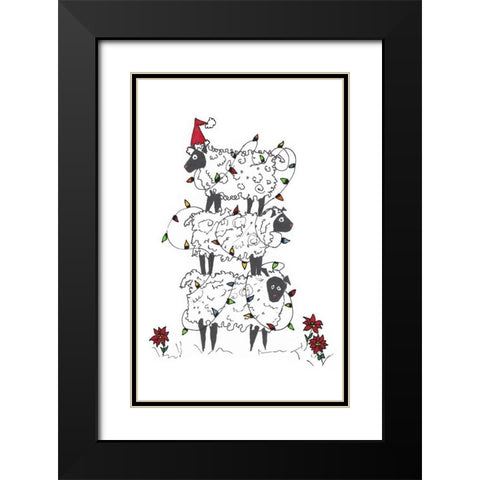 Stacked Sheep at Christmas Black Modern Wood Framed Art Print with Double Matting by Carroccio, Lisa