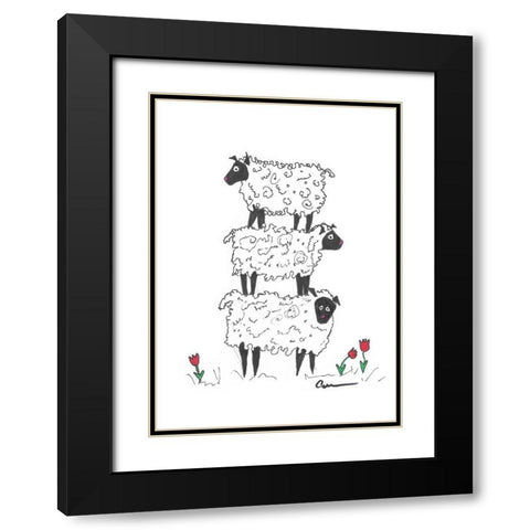 Stacked Sheep  Black Modern Wood Framed Art Print with Double Matting by Carroccio, Lisa