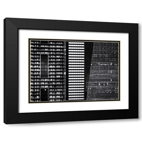 Black and White Buildings Black Modern Wood Framed Art Print with Double Matting by Carson, Brian