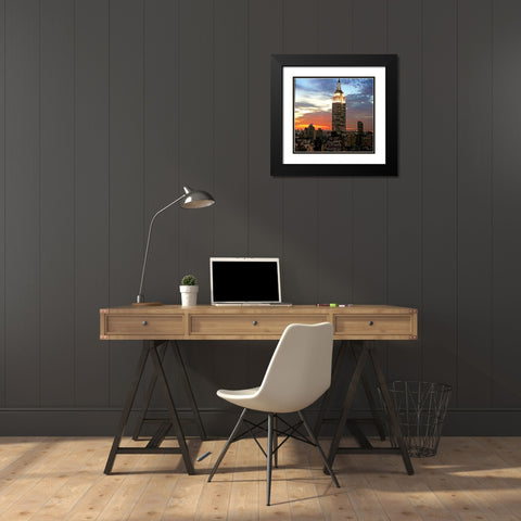 Empire State Evening Black Modern Wood Framed Art Print with Double Matting by Anonymous