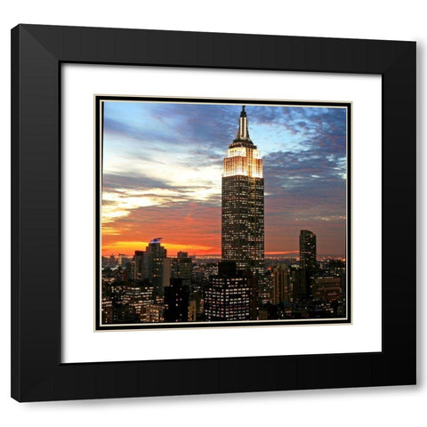 Empire State Evening Black Modern Wood Framed Art Print with Double Matting by Anonymous