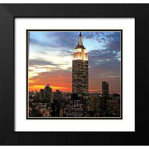 Empire State Evening Black Modern Wood Framed Art Print with Double Matting by Anonymous