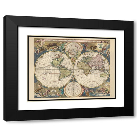 Terrarium Orbis Tabula Black Modern Wood Framed Art Print with Double Matting by Visscher, Nicholas