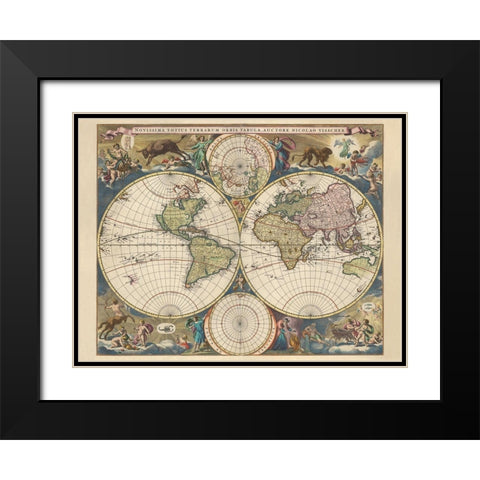 Terrarium Orbis Tabula Black Modern Wood Framed Art Print with Double Matting by Visscher, Nicholas