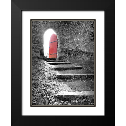 Red Door Top of the Stairs Black Modern Wood Framed Art Print with Double Matting by Anonymous
