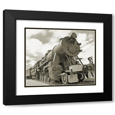 Vintage Locomotive Black Modern Wood Framed Art Print with Double Matting by Anonymous
