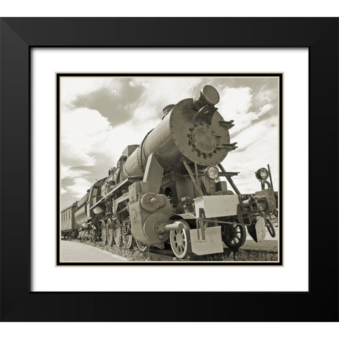 Vintage Locomotive Black Modern Wood Framed Art Print with Double Matting by Anonymous