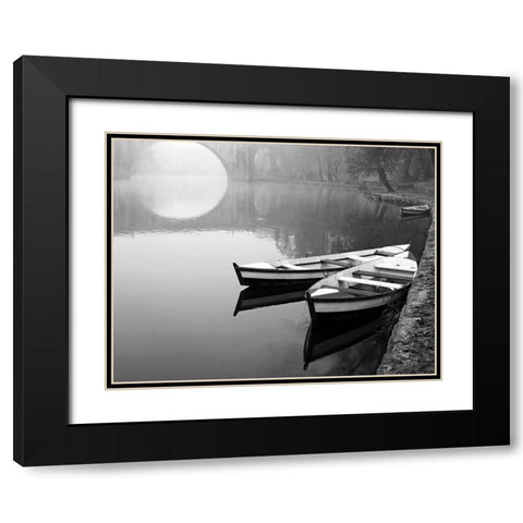 Moonlit Mooring Black Modern Wood Framed Art Print with Double Matting by Anonymous