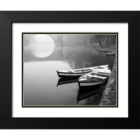 Moonlit Mooring Black Modern Wood Framed Art Print with Double Matting by Anonymous