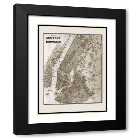 The Plan of New York and Brooklyn, 1867 Black Modern Wood Framed Art Print with Double Matting by Anonymous