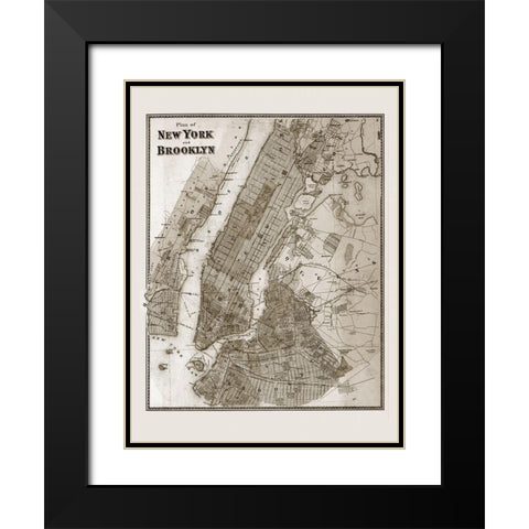The Plan of New York and Brooklyn, 1867 Black Modern Wood Framed Art Print with Double Matting by Anonymous