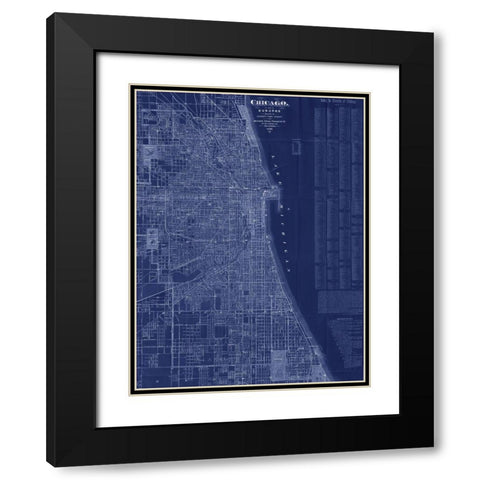 Antique Map of Chicago (blue) Black Modern Wood Framed Art Print with Double Matting by Blanchard