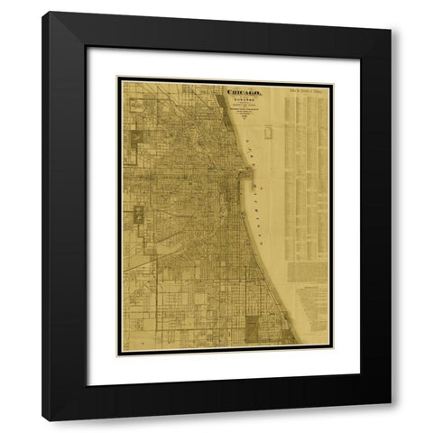 Antique Map of Chicago (neutral) Black Modern Wood Framed Art Print with Double Matting by Blanchard