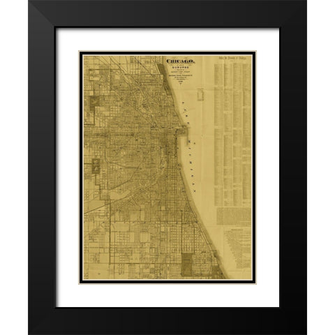 Antique Map of Chicago (neutral) Black Modern Wood Framed Art Print with Double Matting by Blanchard