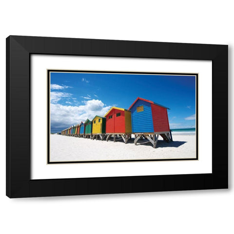 Rainbow Beach Huts Black Modern Wood Framed Art Print with Double Matting by Bradfield, N.
