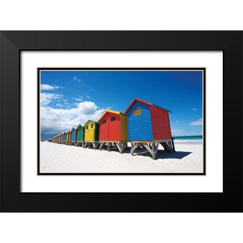 Rainbow Beach Huts Black Modern Wood Framed Art Print with Double Matting by Bradfield, N.