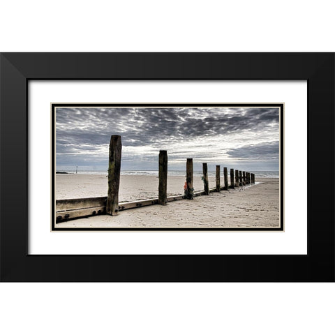 Post Row at Beach Black Modern Wood Framed Art Print with Double Matting by Adrian Z