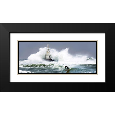 Extreme Surfer Black Modern Wood Framed Art Print with Double Matting by Anonymous