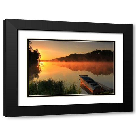 Fishermans Cove, Color Black Modern Wood Framed Art Print with Double Matting by Anonymous