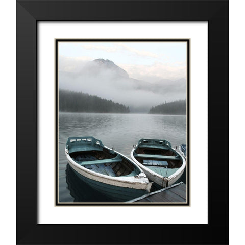Two Rowboats at Pier Black Modern Wood Framed Art Print with Double Matting by Anonymous