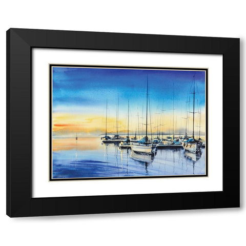 Bay Harbor Black Modern Wood Framed Art Print with Double Matting by Mazur, Ewa