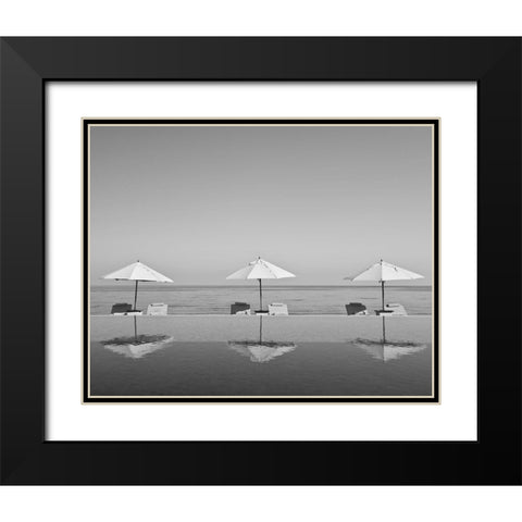 Umbrellas by the Sea Black Modern Wood Framed Art Print with Double Matting by Anonymous
