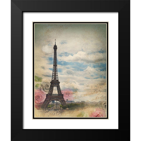 Eiffel in Rose Sky Black Modern Wood Framed Art Print with Double Matting by Anonymous