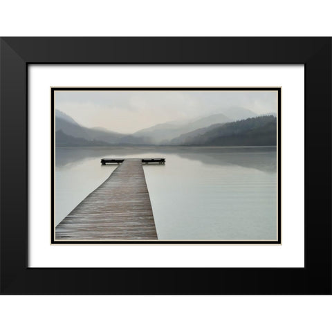 Solitude at the Pier, Color Black Modern Wood Framed Art Print with Double Matting by Anonymous