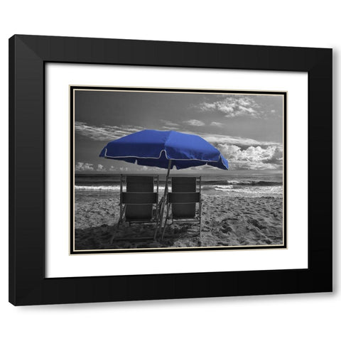 Blue Umbrella Black Modern Wood Framed Art Print with Double Matting by Turek, Eve