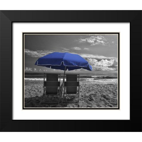 Blue Umbrella Black Modern Wood Framed Art Print with Double Matting by Turek, Eve