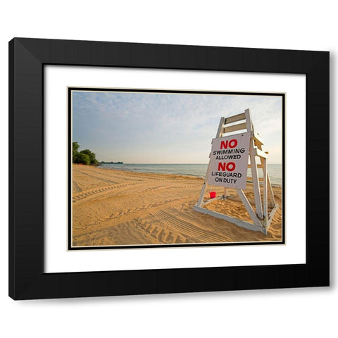 No Swimming, Color Black Modern Wood Framed Art Print with Double Matting by Anonymous