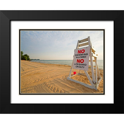 No Swimming, Color Black Modern Wood Framed Art Print with Double Matting by Anonymous