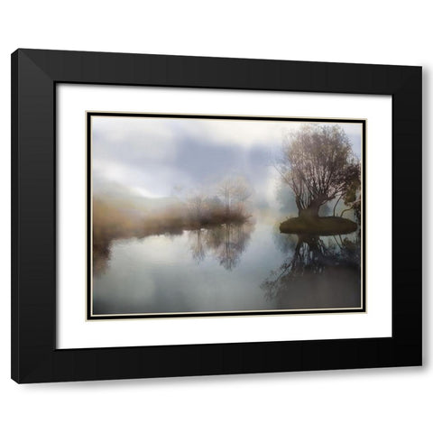Lake Sunrise Black Modern Wood Framed Art Print with Double Matting by German, Neil