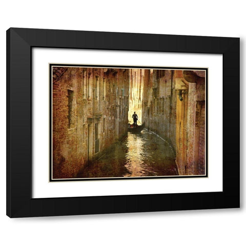 Vintage Gondolier Black Modern Wood Framed Art Print with Double Matting by K. Nielsen