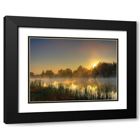 Canal Sunrise Black Modern Wood Framed Art Print with Double Matting by Anonymous