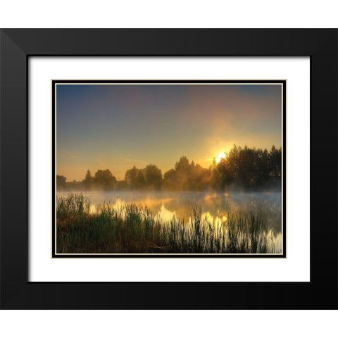 Canal Sunrise Black Modern Wood Framed Art Print with Double Matting by Anonymous