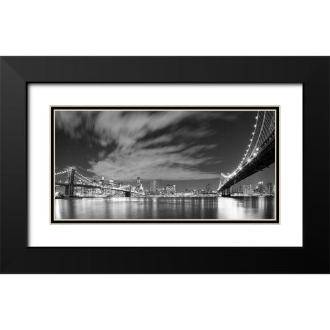 Brooklyn and Manhattan Bridge at Night II Black Modern Wood Framed Art Print with Double Matting by Anonymous