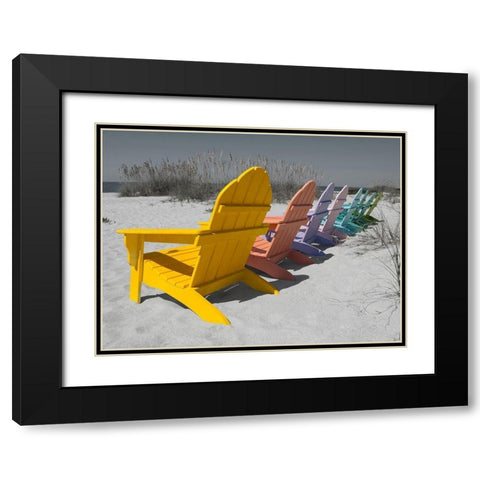 Colorful Beach Chairs Black Modern Wood Framed Art Print with Double Matting by Stegmann