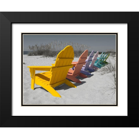 Colorful Beach Chairs Black Modern Wood Framed Art Print with Double Matting by Stegmann