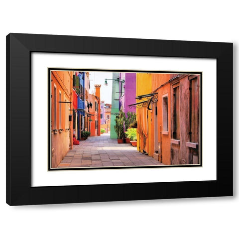 Italian Street Scene Black Modern Wood Framed Art Print with Double Matting by Barrow, J.