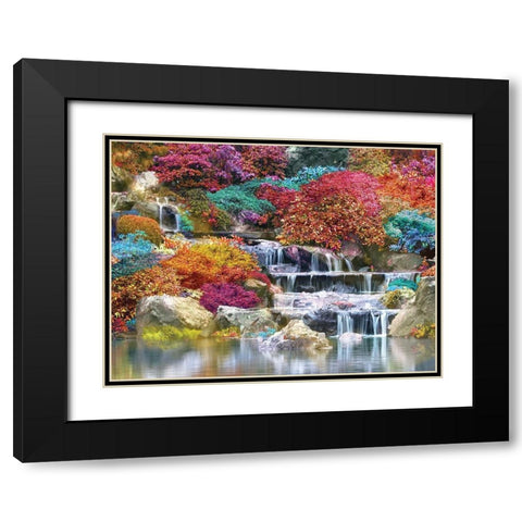 Flowering Waterfall Black Modern Wood Framed Art Print with Double Matting by Anonymous