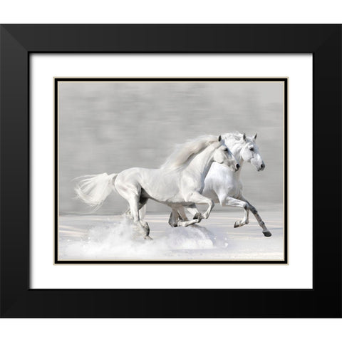 Winter Gallop Black Modern Wood Framed Art Print with Double Matting by Makarova