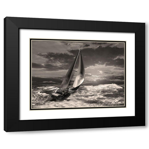 Sunrise Sail Black Modern Wood Framed Art Print with Double Matting by Anonymous