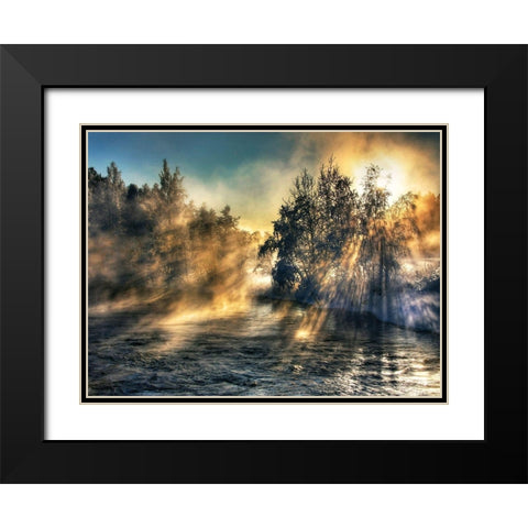 Foggy River Black Modern Wood Framed Art Print with Double Matting by Anonymous